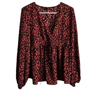 Shein black floral print blouse top M